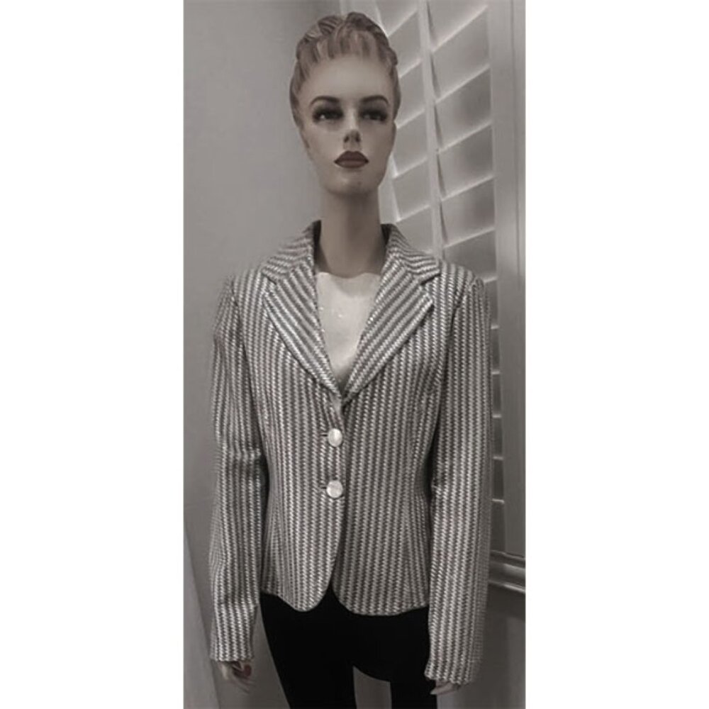 Vintage Georgio Armani Silver Chevron Women's Blazer Jacket L NWOT